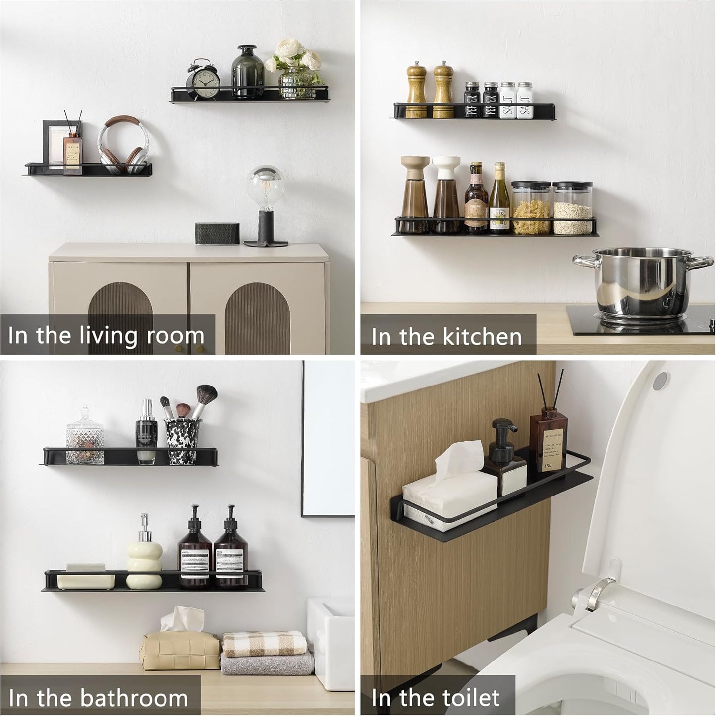 JOOM Metal Wall Floating Shelf - Metal Wall Shelf, Black Floating Shelf, Small Bathroom Shelf, (Black, 16Inch)