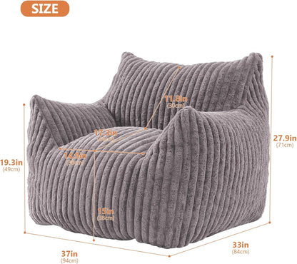 Giant Bean Bag Chairs for Adults with Filling Plush Fluffy Bean Bag Chairs for Teens with Armrests Comfy BeanBag Lazy Couch Sofa Chair for Bedroom Living Room Reading (Dark Gray2, M-for Teens/Adults)