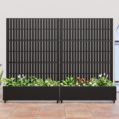 Casaphoria Metal Raised Garden Bed with Trellis and Wheels, 72"x47"x16" Planter Box for Climbing Plants, Vegetables & Vines, Features Drainage Holes and Privacy Screen (Black)