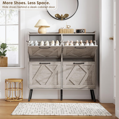 Nicetree Shoe Cabinet with 4 Flip Drawers, Freestanding Shoe Organizer Cabinet, Farmhouse Narrow