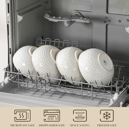 MALACASA Cereal Bowls, 30 Ounce Ceramic Soup Bowl for Kitchen, Stoneware Bowls Set of 4 with Embossment for Pho, Chip, Fruits, Salad, Noodle, Ramen - 6 Inch, Arctic White Series LYDIA