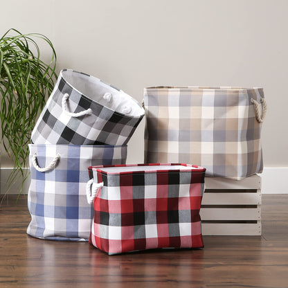 DII Buffalo Check Storage Bin, Medium Rectangle, 16x10x12, Tri Color Stone