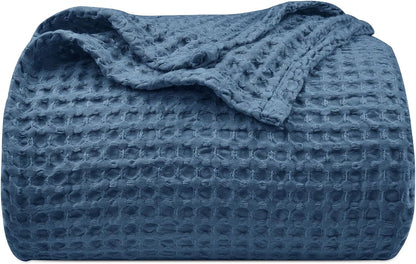 PHF Ultra Soft Waffle Weave Blanket Queen Size 90"x 90"- Washed Lightweight Breathablee Cozy Woven Blanket - Great for Couch Bed Sofa Home Car - Navy Blue