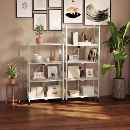 WORKPRO 4-Tier Folding Shelf, No-Assembly Metal Storage Rack with Wheels, 600 lbs Capacity (with