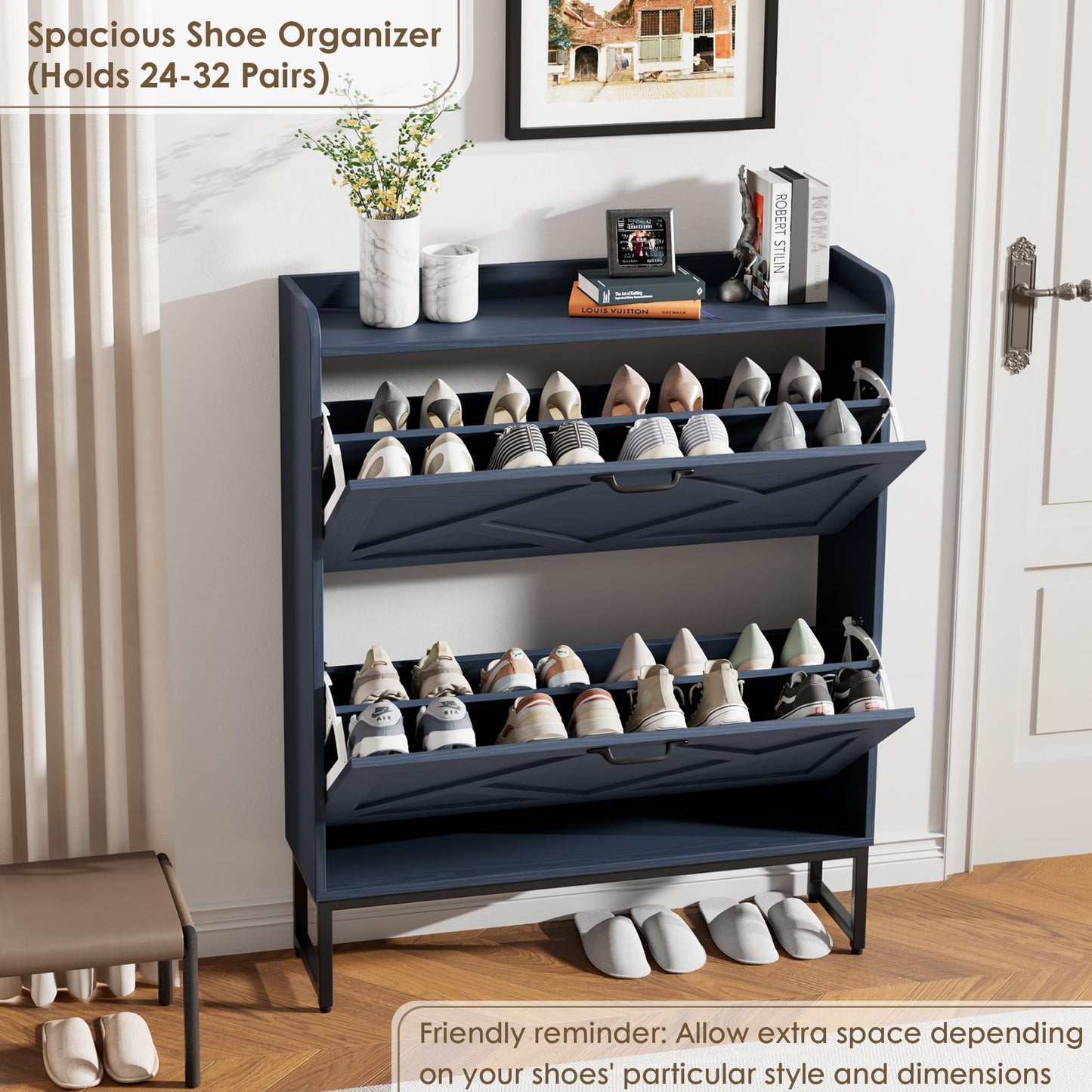 Nicetree Shoe Storage Cabinet, Shoe Cabinet with 2 Flip Drawers, Narrow Shoe Rack Cabinet