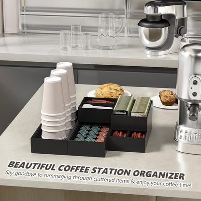 Kitchen Drawer Organizer Bins, Black Bamboo Drawer Organizer Stackable for Silverware, Utensils, Cutlery, Flatware, for Junk Drawer, Dresser, Bathroom, 12" x 3" x 2.5" (Set of 2)