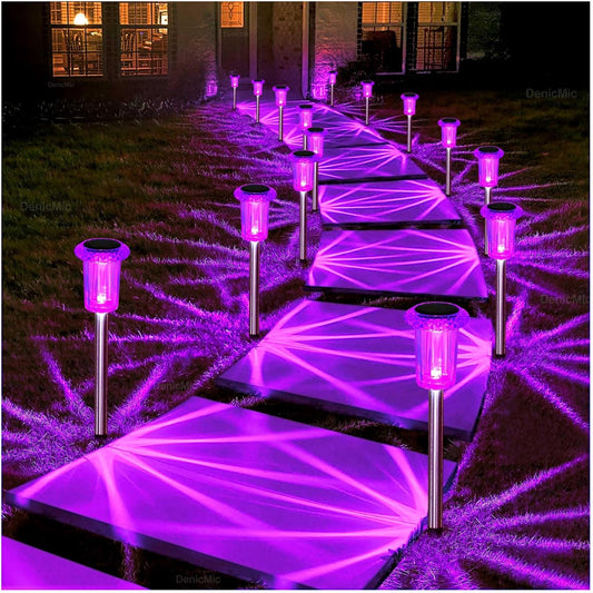 DenicMic Halloween Solar Lights Outdoor 15 Pack Purple LED Waterproof Yard Garden Patio Backyard Pathway Walkway Landscape Lawn Outside Halloween Decorations Outdoor