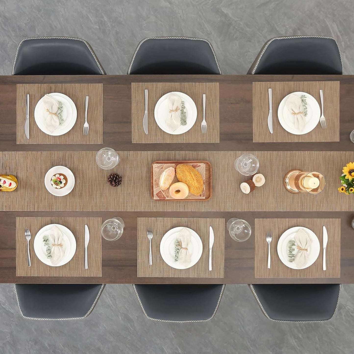 Myir JUN Placemats Set of 8, Vinyl Woven Placemats Place Mats Indoor Set of 8 Washable Table Mats Non-Slip Place mats for Dining Table (Light Brown, Set of 8)