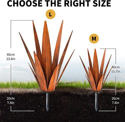 Metal Agave Plants, Tequila Rustic Sculpture, Metal Yard Art, Outdoor Lawn Ornaments Yard Stakes (Rusty- L)