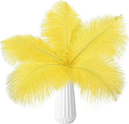 THARAHT Yellow Ostrich Feathers 24pcs Natural Bulk 10-12Inch 25cm-30cm for Crafts Wedding Party