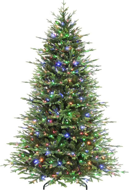 Hykolity 7.5 ft Prelit Christmas Tree, 2933 PE&PVC Realistic Branch Tips, Frasier Grande Christmas Tree with 450 Color Changing Twinkly LED Lights, Metal Stand and Hinged Branches, 10 Colors