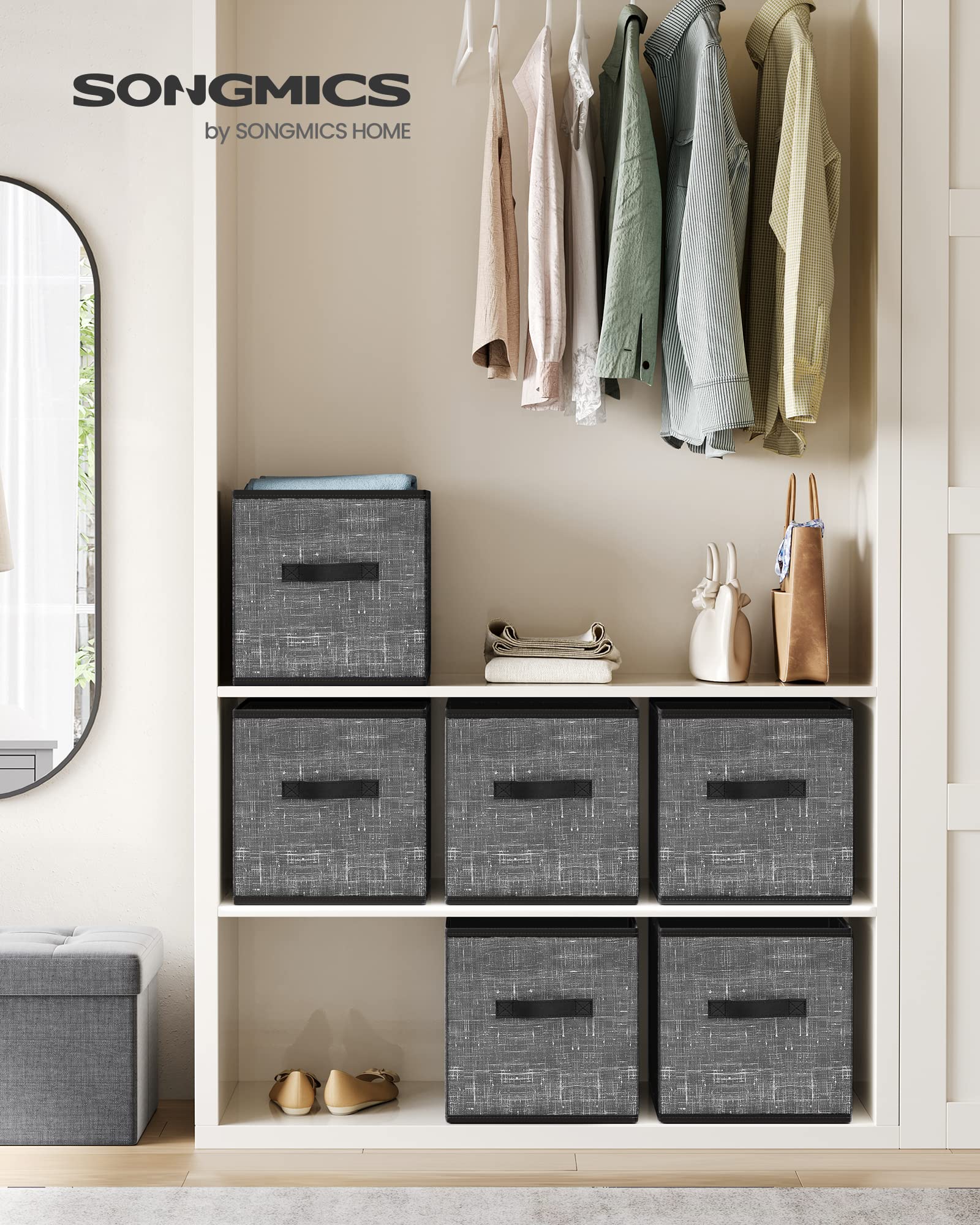 SONGMICS Storage Cubes, Set of 6, 13-Inch Foldable Closet Organizers