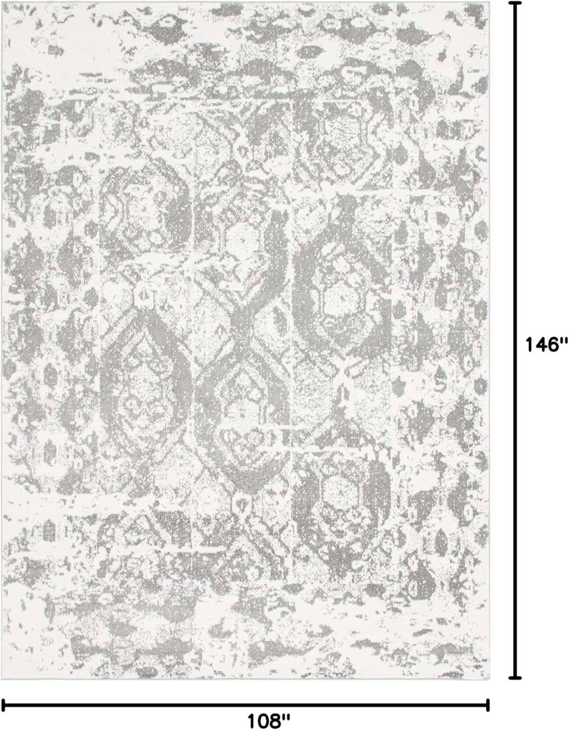 Unique Loom Rosso Collection Vintage, Geometric, Bohemian, Traditional, Distressed, Southwestern Area Rug, Rectangular 9' 0" x 12' 0", Light Gray/Ivory