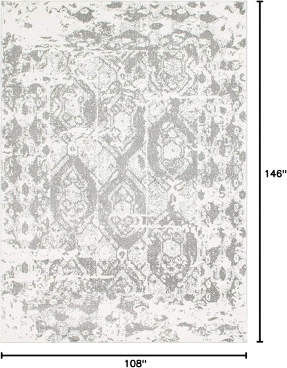 Unique Loom Rosso Collection Vintage, Geometric, Bohemian, Traditional, Distressed, Southwestern Area Rug, Rectangular 9' 0" x 12' 0", Light Gray/Ivory