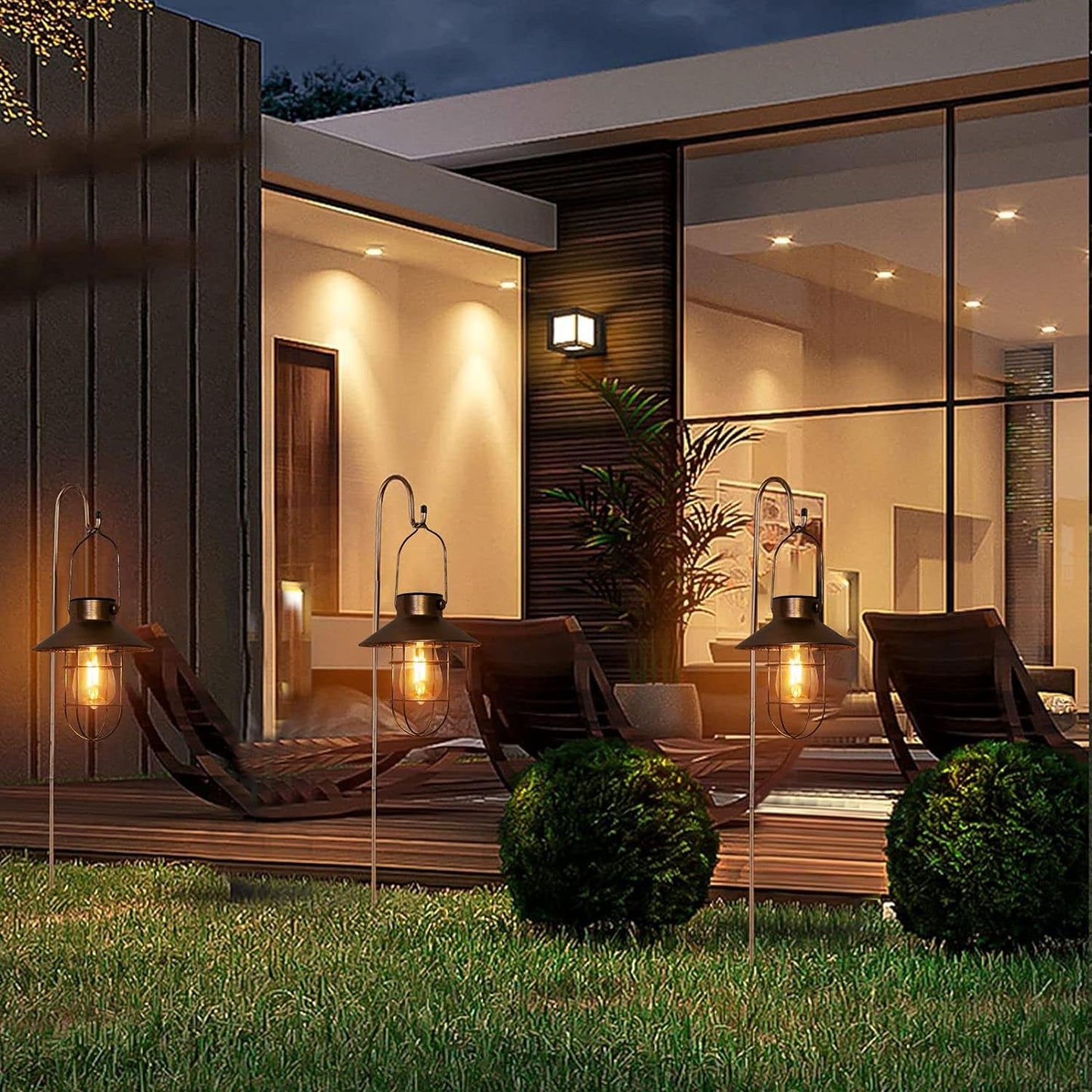 pearlstar Solar Lanterns Outdoor Metal Solar Powered Hanging Lights Waterproof for Barn Wall Yard Garden Patio Garage Balcony Porch Fence Decor, Warm White Edison Bulb (Copper-2pack)