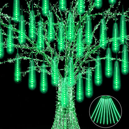 Christmas Meteor Shower Rain Lights, 10 Tube 12 Inch 240 LEDs Icicle Outdoor Raindrop for Xmas Halloween Wedding Party Tree Holiday Decoration, Green