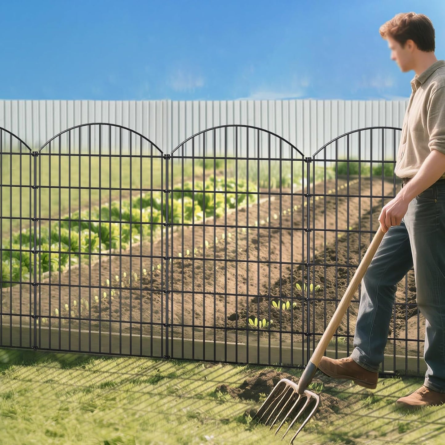 Metal Garden Fence 48in (H) x 12.7ft (L), 5 Panels + 6 Stakes Dog Fence Border Fence Animal Barrier, No Dig Garden Fencing for Yard Flower Bed Lawn Patio Outdoor, CTW4805 Black