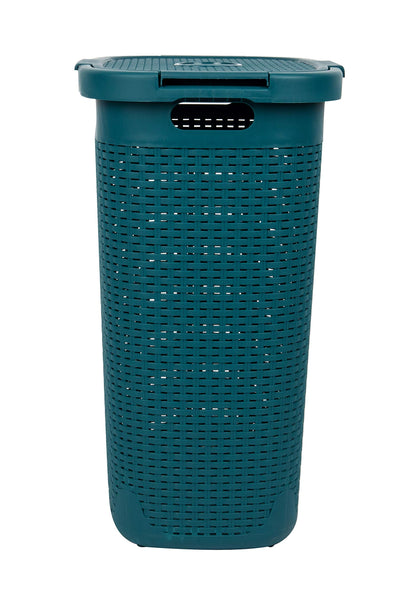 Mind Reader Slim Laundry Hamper with Lid, 60L Tall Clothes Basket, Narrow Tapered Design for