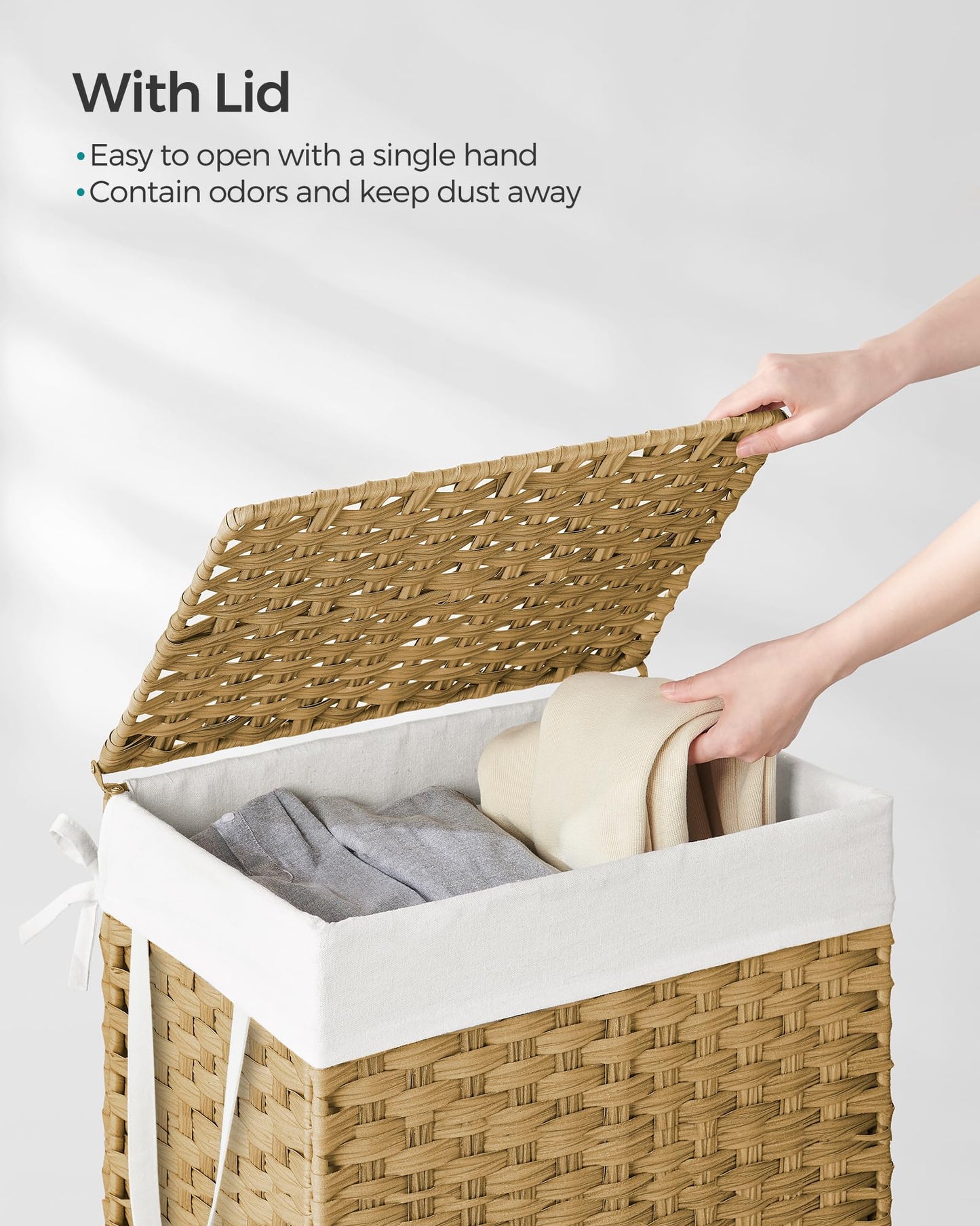 SONGMICS Laundry Hamper with Lid, 23.8 Gallon (90 L) Synthetic Rattan Clothes Laundry Basket with