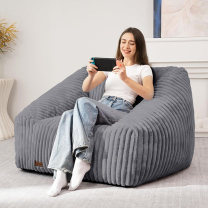 HABUTWAY Bean Bag Chair, Giant Bean Bag Chairs for Adults and Kids, Bean Bag Sofa, Lazy Floor Sofa, Faux Fur Beanbag Chair with Armrests for Living Room Bedroom (Grey)