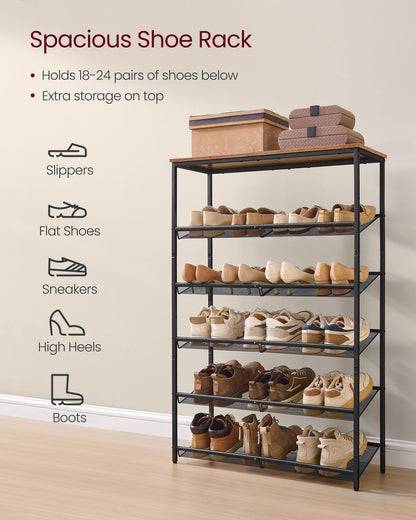 VASAGLE Shoe Rack for Entryway, Freestanding, Adjustable, Industrial