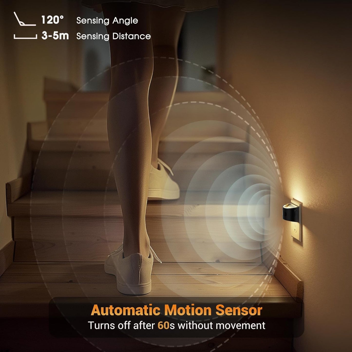 JandCase Motion Sensor Night Light, Night Lights Plug into Wall, Dusk to Dawn Sensor Nightlight with Motion Activated, 30/60/100lm Brightness Dimmable, 3000K Warm White, for Kids Bedroom Hallway