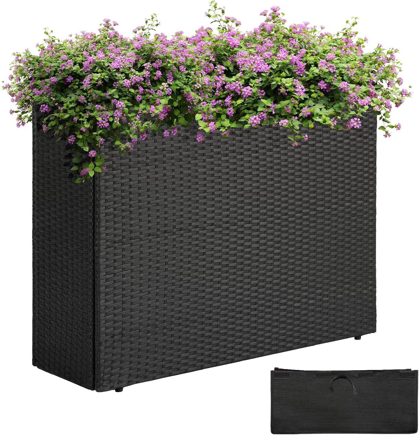 IDZO All Weather Wicker Planter Raised Garden Bed, 24 in Tall Round Rattan Flower Pots, Durable Self-Watering Indoor Outdoor Wicker Planters for Porch Patio Balcony