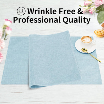Cloth Placemats, Set of 4 Heat-Resistant Cotton Linen Blend Double Layered Machine Washable Place Mats, Wrinkle Free Thick Fabric Dining Table Mats for Indoors & Outdoors (Sky Blue, 4)