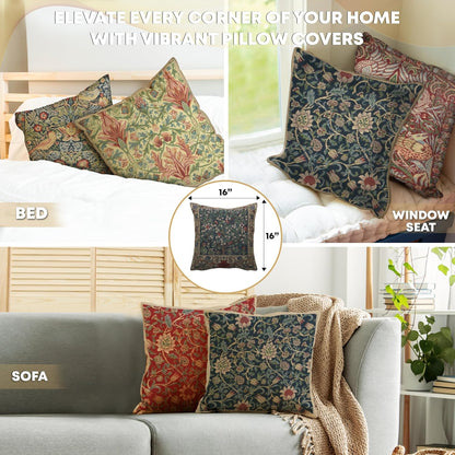 Charlotte Home Furnishings Throw Pillow Covers 16x16 in, Green Tree Decorative Couch Pillow Covers, Boho Decor European Tapestry Cushion Cases, Living Room Cozy Home Decor, Jacquard Woven Soft Cotton