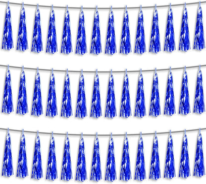 3P Blue Foil Fringe Metallic Tassel Streamers Banner Tassel Garland for Parade Floats, Bachelorette, Wedding, Birthday, Halloween, Christmas, Bridal/Baby Shower Party Decorations