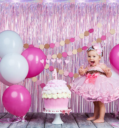 GOER 3.2 ft x 8.2 ft Metallic Tinsel Foil Fringe Curtains Party Photo Backdrop Party Streamers for Birthday,Graduation,New Year Eve Decorations Wedding Decor(4 Packs,Laser Pink)