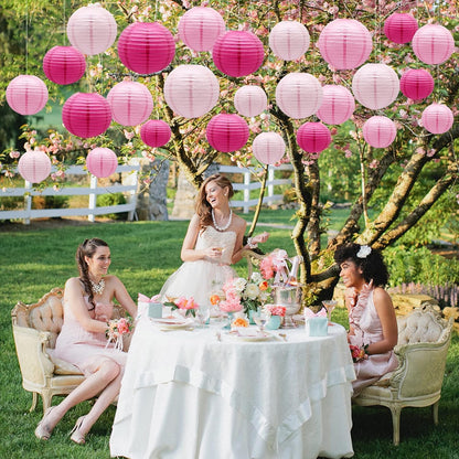 ADLKGG Pink Paper Lanterns Decorative, Hanging Round Paper Lanterns Indoor Outdoor for Graduation Wedding Birthday Baby Showers Decorations, 21pcs