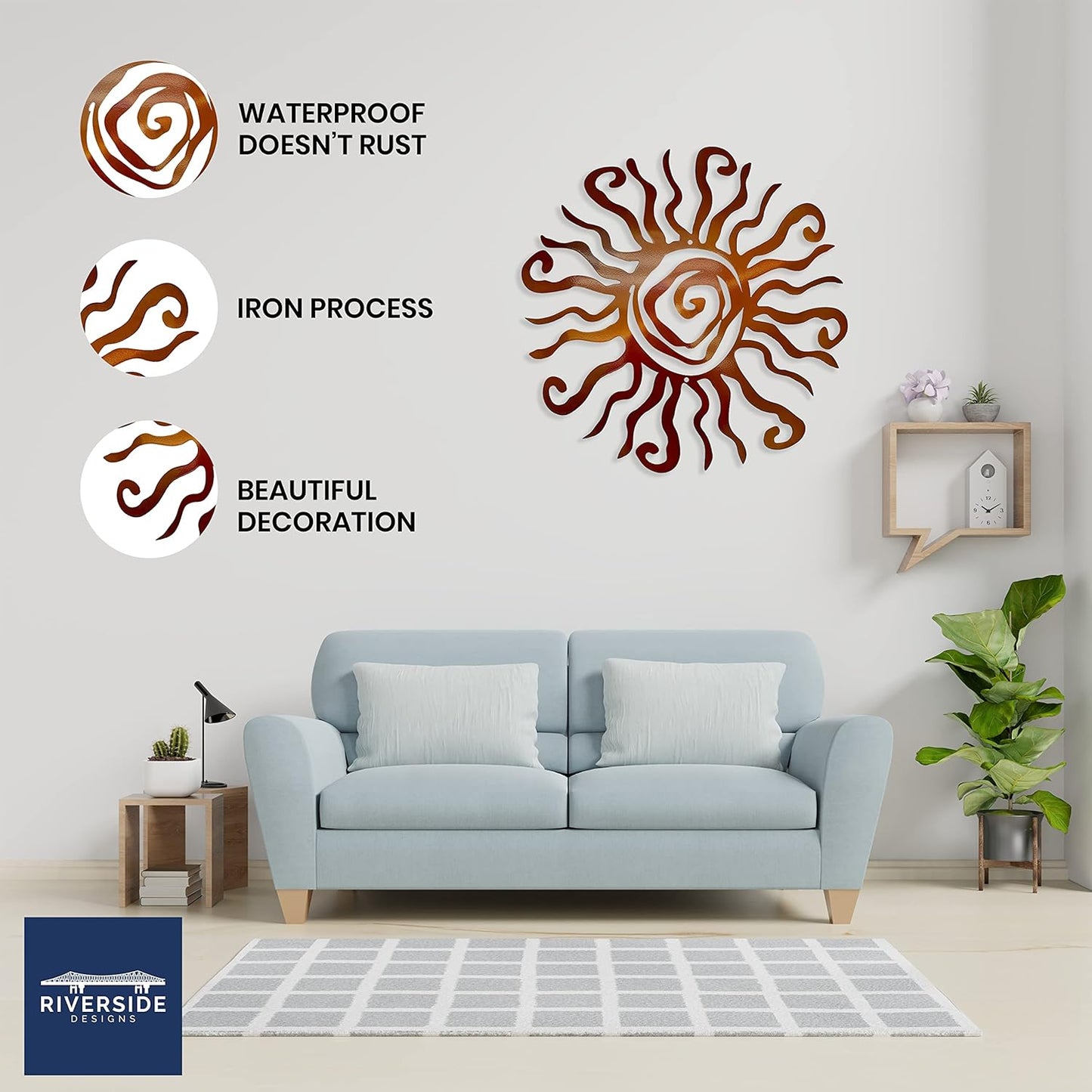 Riverside Designs Wacky Sun Metal Wall Art Indoor/Outdoor Decor - 36" Copper Rust Proof Wall Sculpture - Made in USA - Ideal for Bedroom, Garden, Home, Patio and Farmhouse