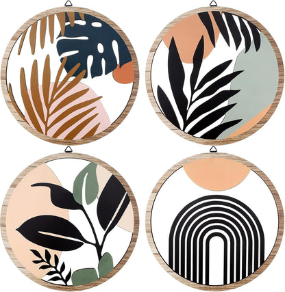 Qunclay 4 Pieces Boho Wall Art Wooden Bohemian Wall Decor Hanging Art Nursery Decor Farmhouse Geometric Hanging 10 Inch Aesthetic Wood Minimalist for Apartment Bedroom(Elegant)