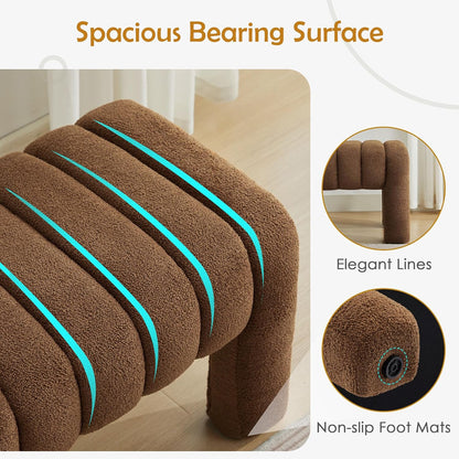 43.3" Bedroom Bench, Upholstered Entryway Bench, Modern End of Bed Ottoman with Solid Wood Legs and Adjustable Foot Pegs for Entryway, Dining Room and Living Room (Brown Boucle)