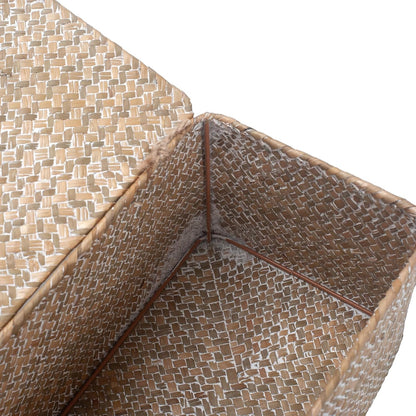 Wicker Basket with Lid, Seagrass Storage Basket, Woven Decorative Storage Baskets for Shelf Organizing, Whitewash