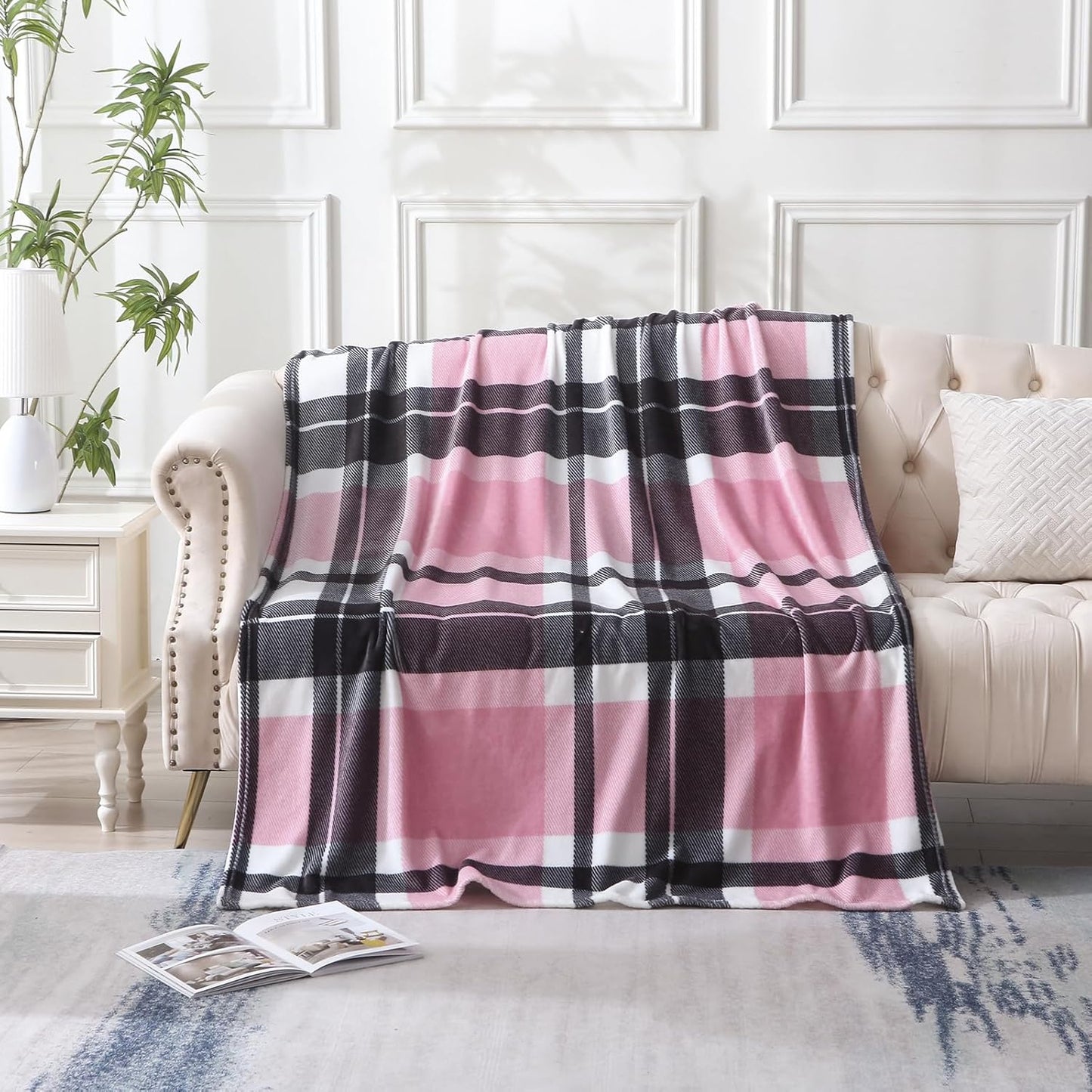 MERRYLIFE Pink Plaid Throw Blanket Decorative Fleece Throw | Ultra-Plush Colorful | Couch Blanket Travel Lap | Home Gift Use(50" 60",Pink Plaid)