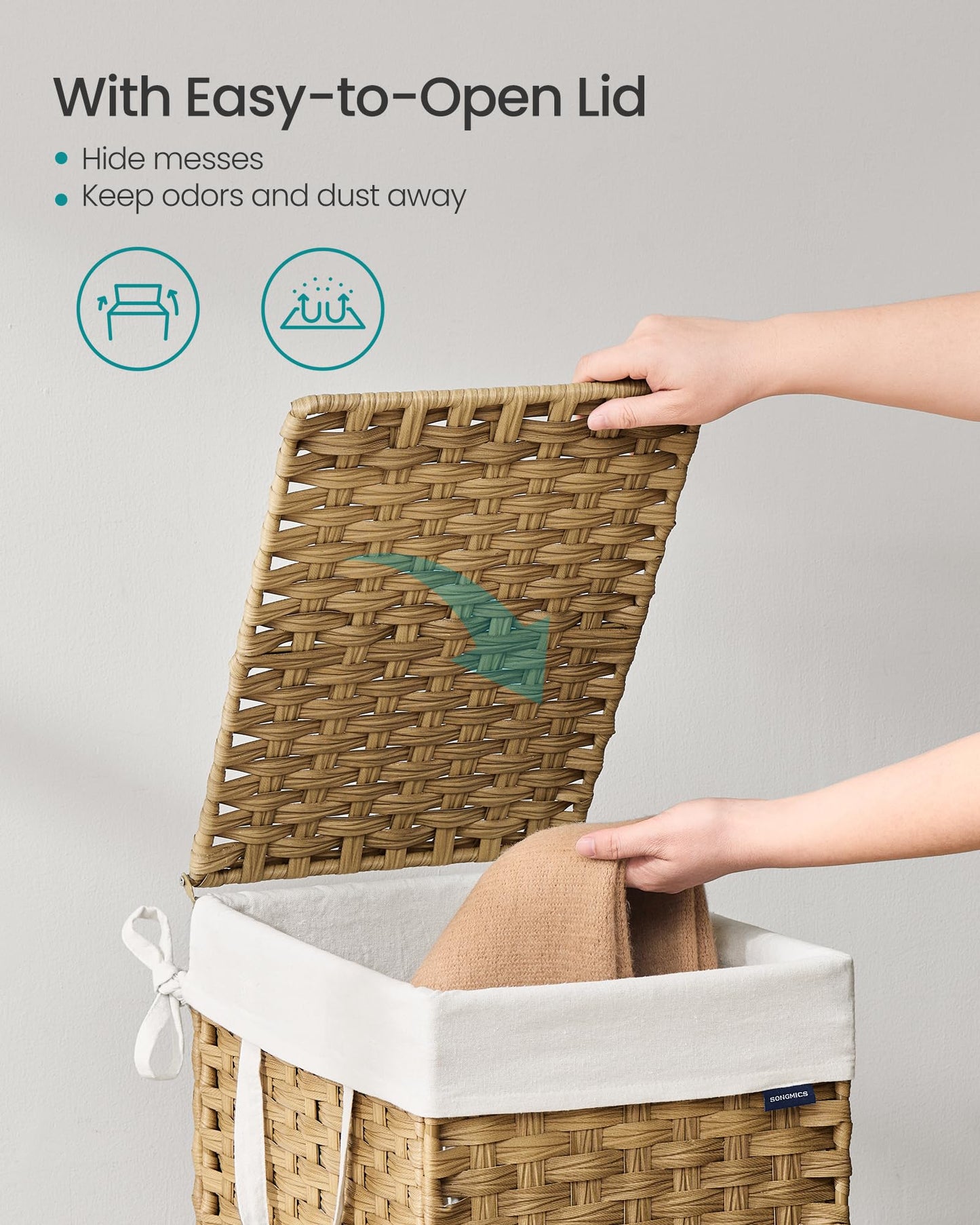 SONGMICS Laundry Hamper with Lid, 9.5 Gallon (36 L) Synthetic Rattan Clothes Laundry Basket with
