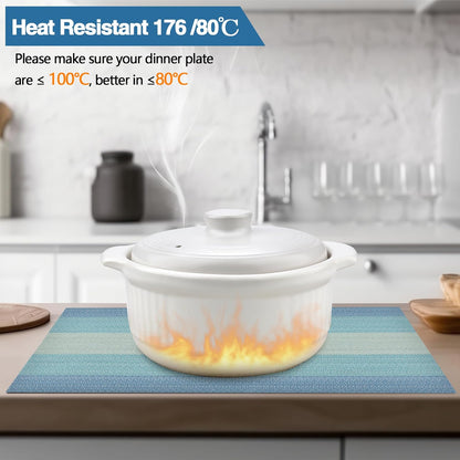 Placemats Set of 8 - Easy Clean Washable Vinyl Placemats - Wipeable Heat Resistant Table Mats for Dining Table - 17.7x11.8 Inch (8, Blue Gradient)