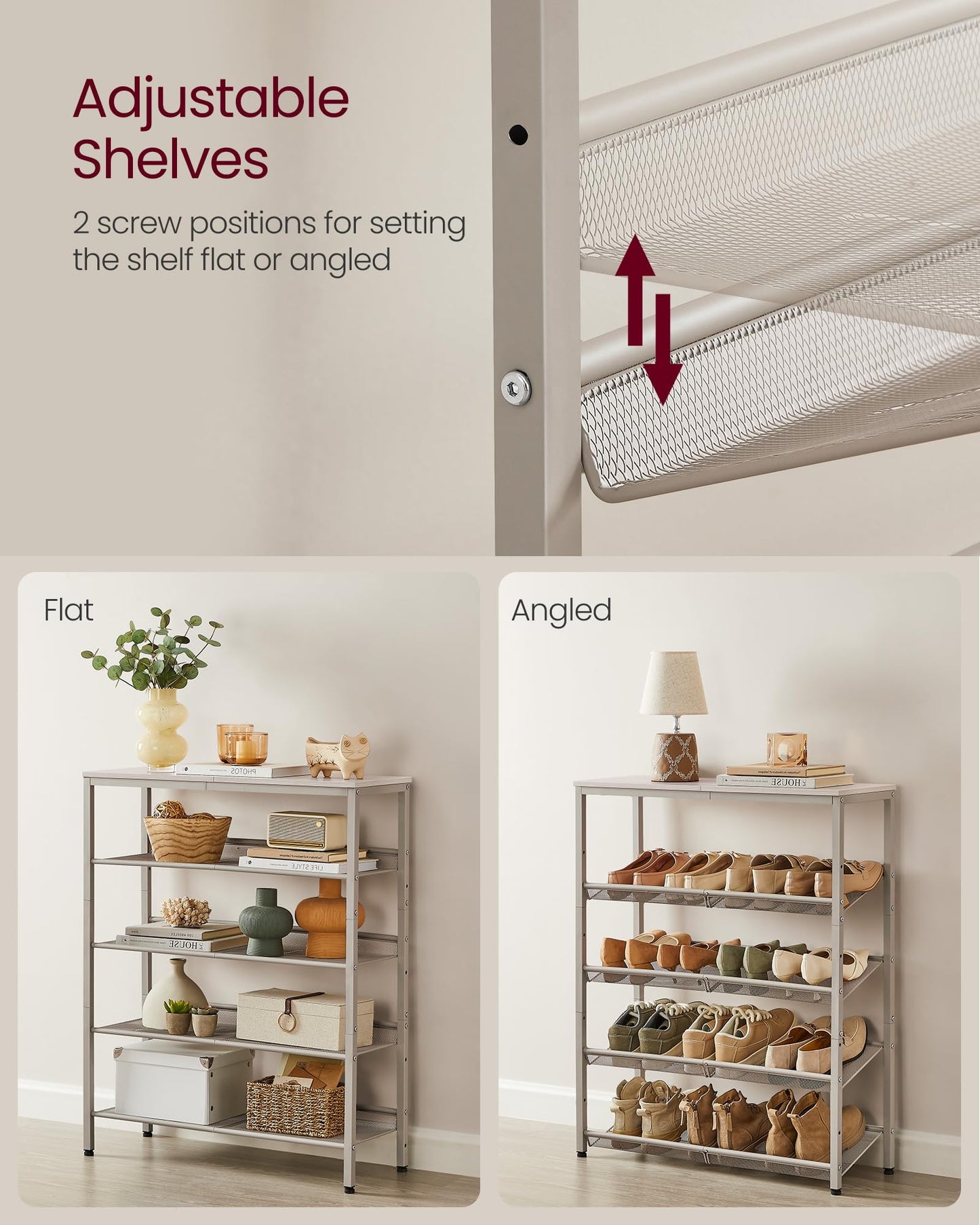 VASAGLE Shoe Rack for Entryway, Freestanding, Adjustable, Industrial
