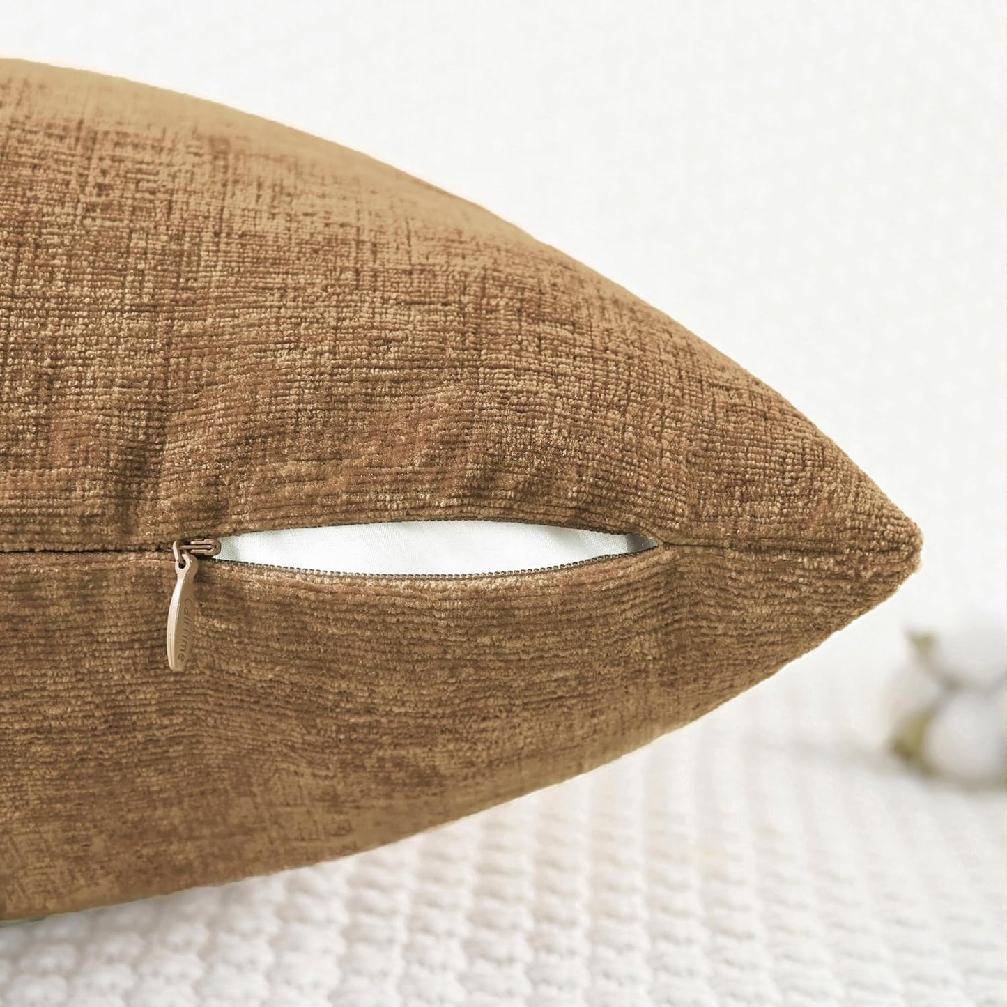 CaliTime Throw Pillow Covers Decorative 26 X 26 Inches Pack of 2 Cozy Chenille Cushion Cases for Couch Sofa Bed Living Room Home Apricot Brown