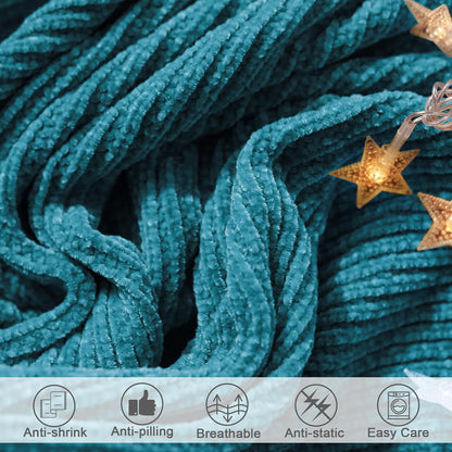lifein Throw Blanket for Couch, Soft Boho Decor Bed Throw,Cozy Teal Knitted Chenille Small Farmhouse Lightweight Throw for Spring(Teal,50 * 60")