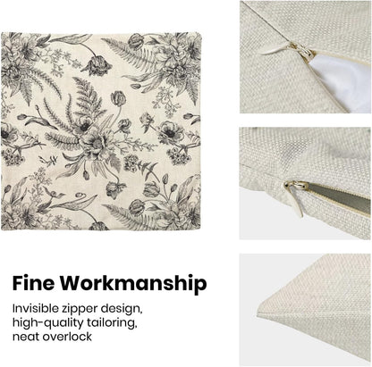 CXMEIFLY Spring Floral Leaves Pillow Covers 16 x 16 Inch Set of 2 for Chinoiserie Flowers Decor Throw Pillows Black and White Seasonal Plant Outdoor Decorative Cushion Cases for Couch Bed Decorations