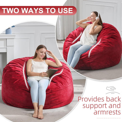 Hobestluk 4FT Bean Bag Chair Giant Bean Bag Chairs for Adults Large Bean Chairs with Removable Cover, Beanbag Chair with Filler, Adult Bean Bag Chairs for Living Room, Bedroom