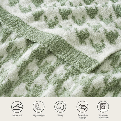 Snuggle Sac Houndstooth Throw Blanket for Couch, Reversible Super Soft Warm Blankets Cozy Knit Fuzzy Plush Lightweight Throws for Sofa, Bed, Camping, Green,50x60 inches