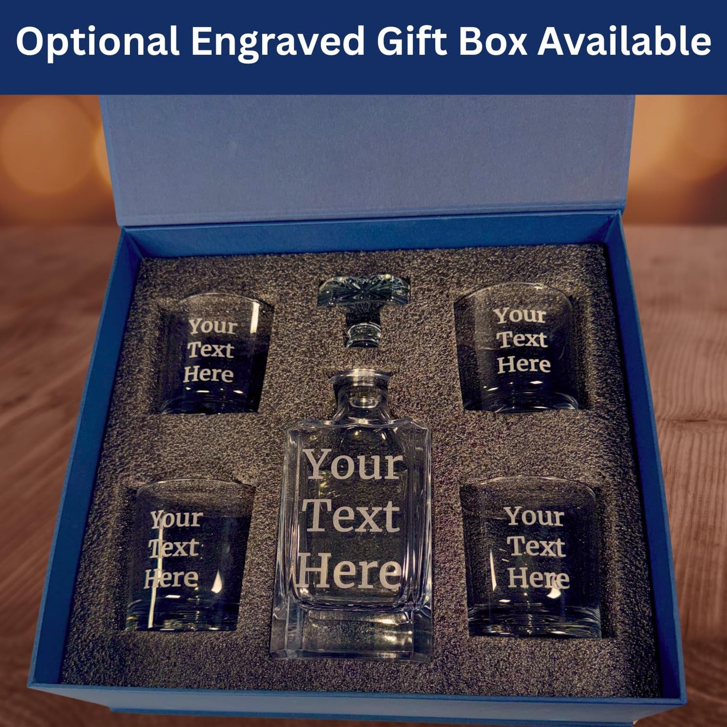 Gifts Inscribed Personalized Whiskey Decanter Set - Engraved Whiskey Decanter Bottle & Set of 4 Custom Drinking Glasses Laser Etched - Customized Whiskey Gift for Wedding, Anniversary, Birthday, Dad
