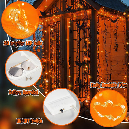 TingMiao Halloween Orange Fairy Lights Battery Operate,7.2ft 20 LEDs String Lights Silver Copper Wire for Hallowen Christmas DIY Decoration Wedding Party (6 Pack)