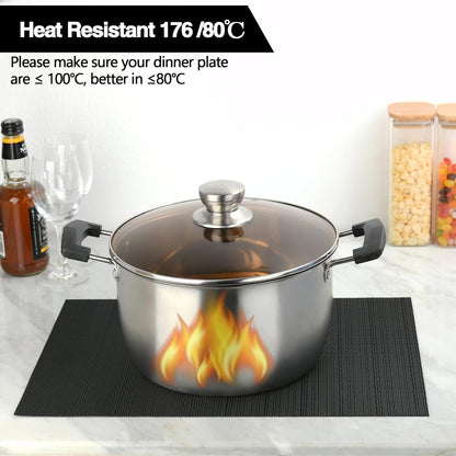 Black Placemats Set of 4 - Easy Clean Washable Vinyl Placemats - Wipeable Heat Proof Table Mats for Dining Table - 17x12 Inch (Pure Black, 4)