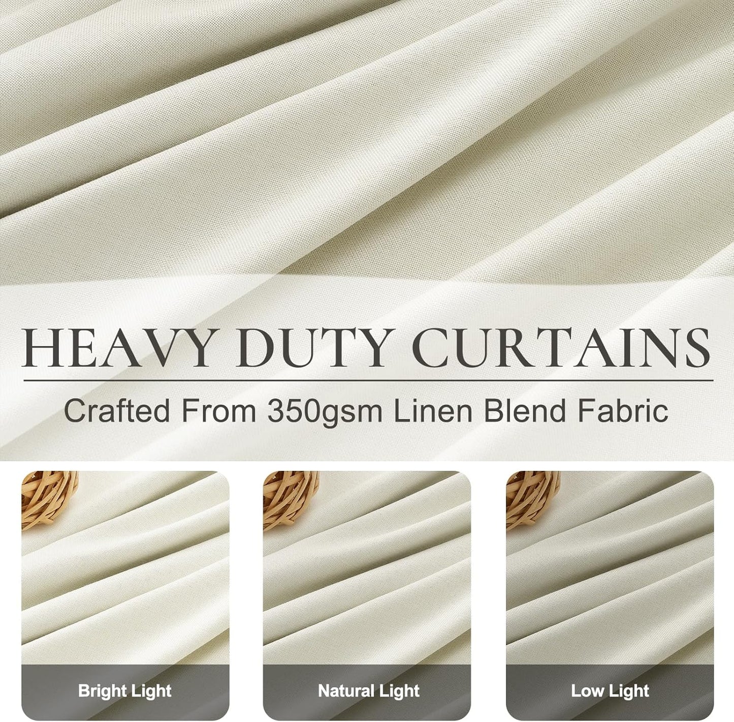 Ivory White Pinch Pleated Complete Blackout Curtains & Drapes 108 Inches Long 2 Panels Set, Flax Linen Room Darkening Soundproof Window Curtains with Hooks Rings for Bedroom Living Room Track System
