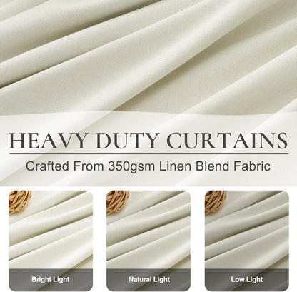 Cute Short Window Blackout Kitchen Curtains 45 Inches Long 2 Panels Set, Farmhouse Light Cream Linen Pinch Pleated Linen Drapes with Hooks Rings Thermal Heat Blocking Ivory White Curtain for Windows